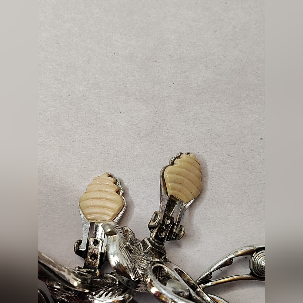 Sarah Coventry Vintage Silver Tone Leaf Link Chain Bracelet & Clip On Earrings - Picture 6 of 16